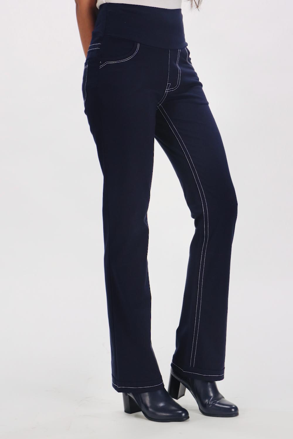 New Jeans Stitch Solid Cotton Stretch Pants