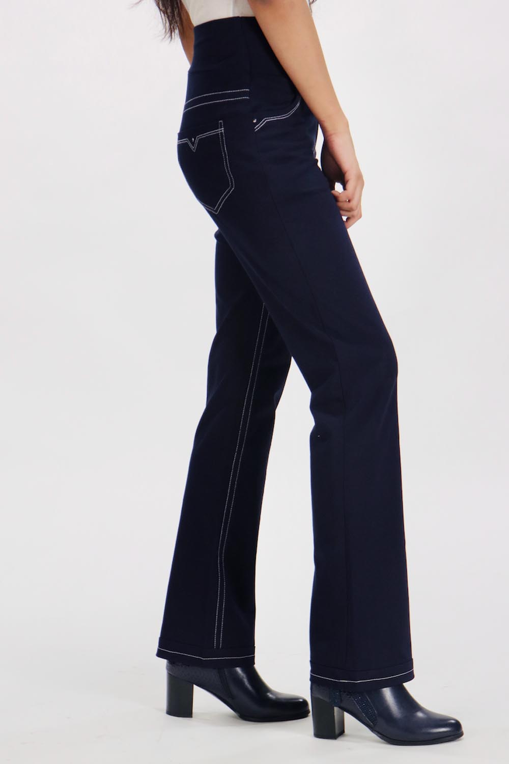 New Jeans Stitch Solid Cotton Stretch Pants