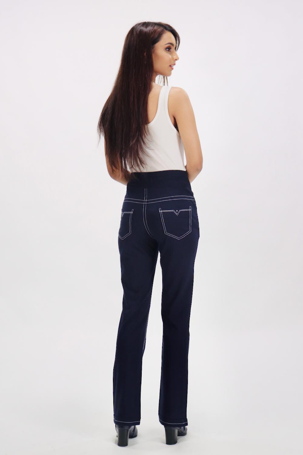 New Jeans Stitch Solid Cotton Stretch Pants