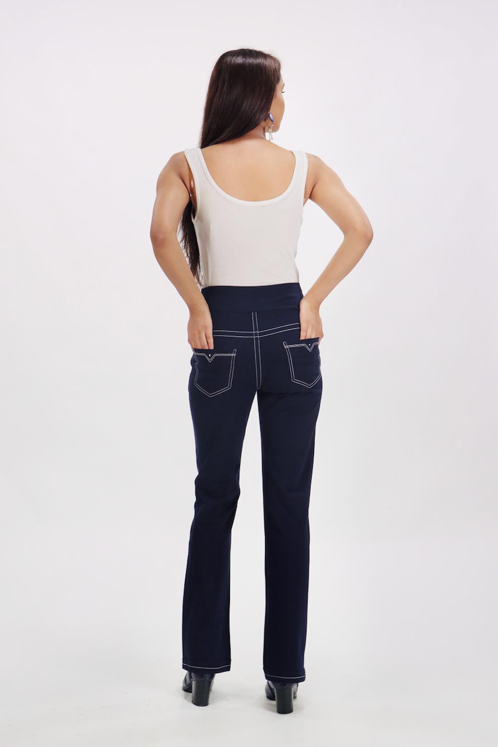 New Jeans Stitch Solid Cotton Stretch Pants