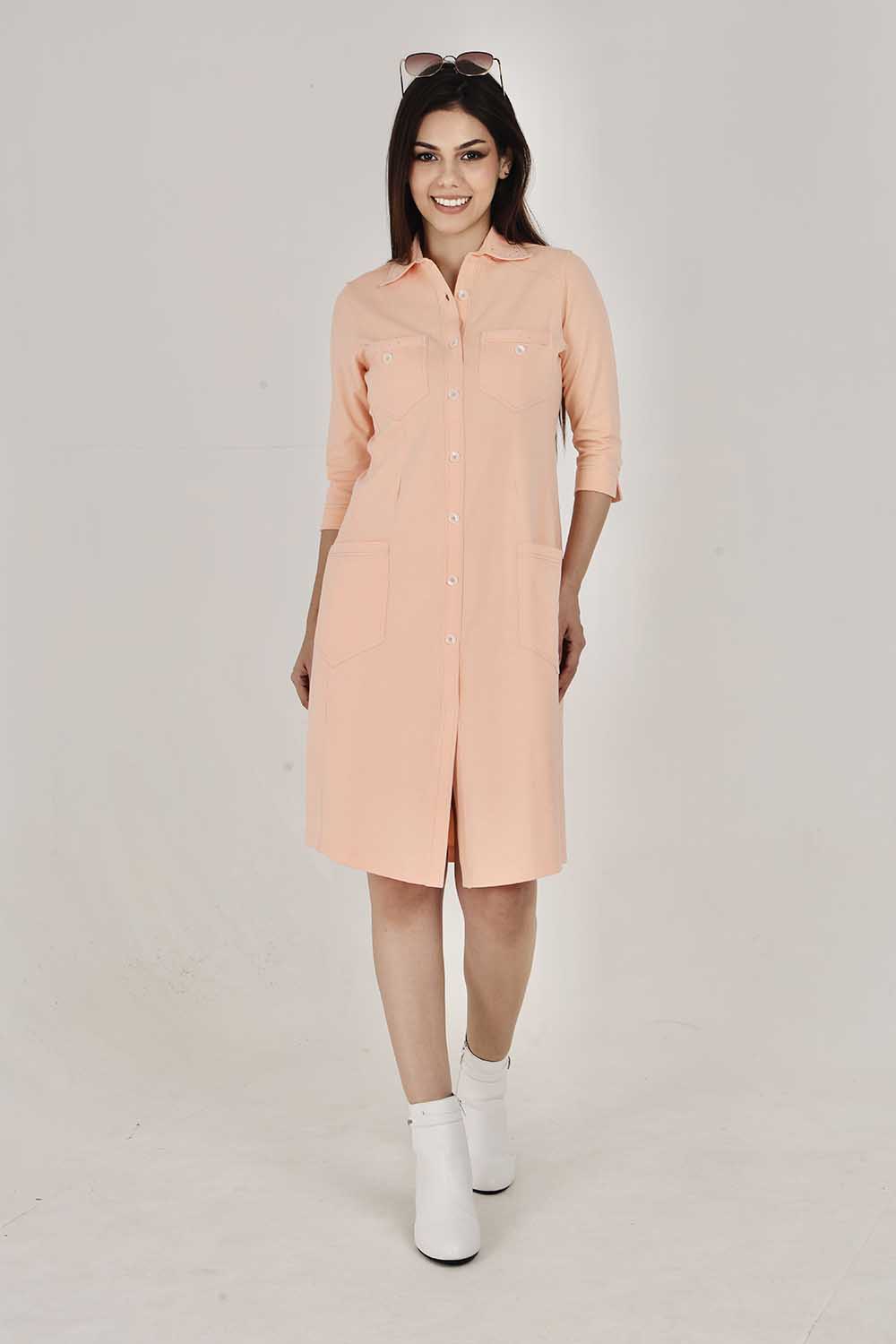 Peach Sporty Cotton Stretch Collar Dress