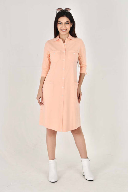 Peach Sporty Cotton Stretch Collar Dress