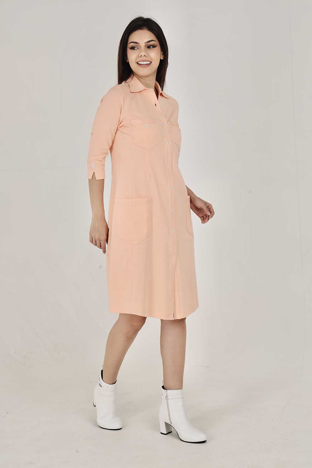 Peach Sporty Cotton Stretch Collar Dress