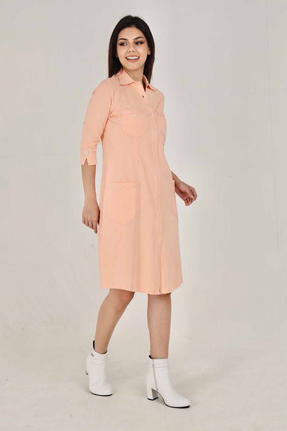 Peach Sporty Cotton Stretch Collar Dress