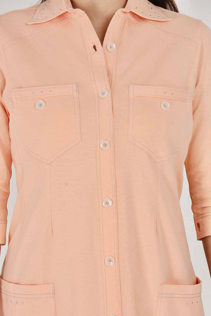 Peach Sporty Cotton Stretch Collar Dress