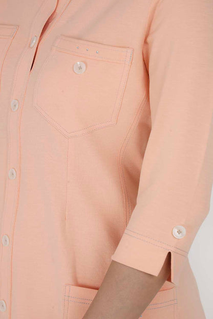 Peach Sporty Cotton Stretch Collar Dress