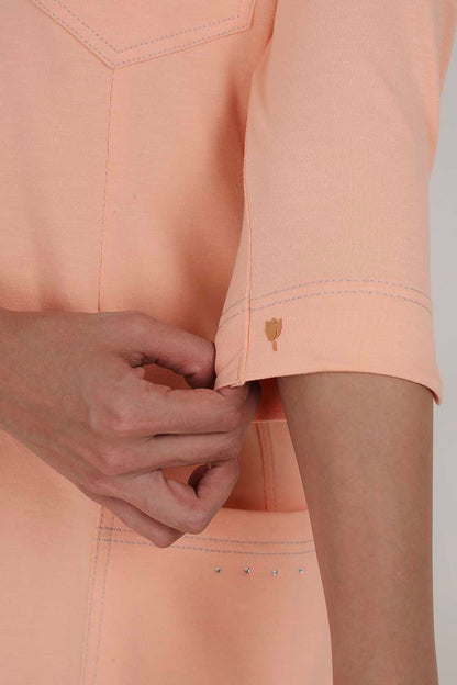 Peach Sporty Cotton Stretch Collar Dress