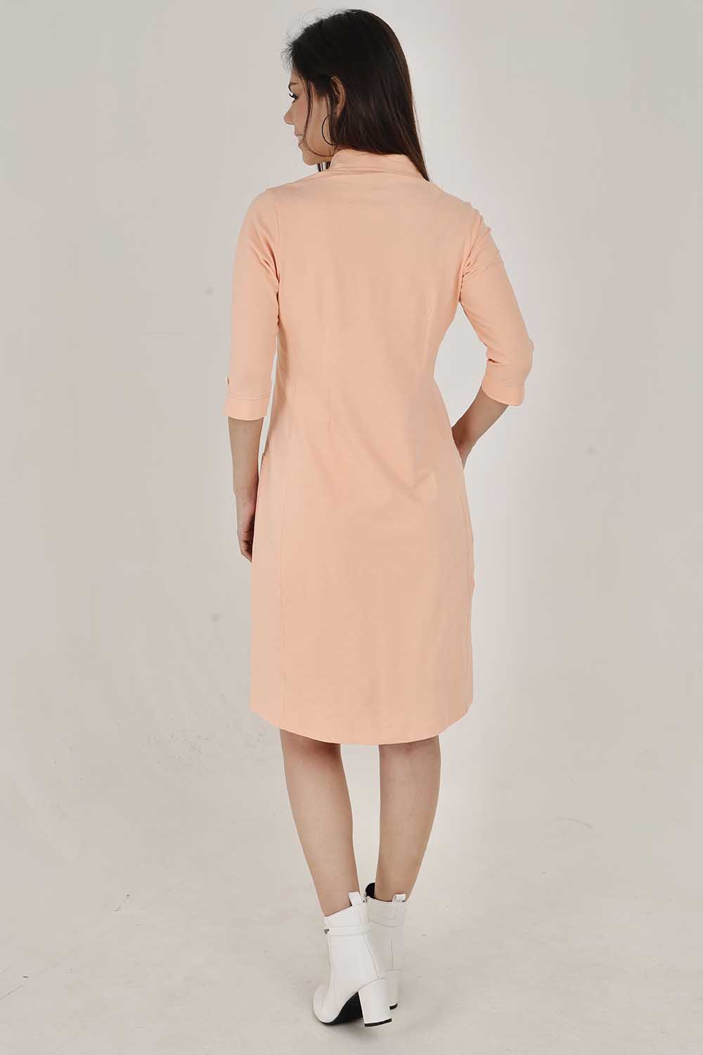 Peach Sporty Cotton Stretch Collar Dress