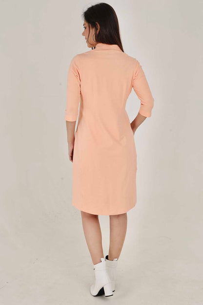 Peach Sporty Cotton Stretch Collar Dress