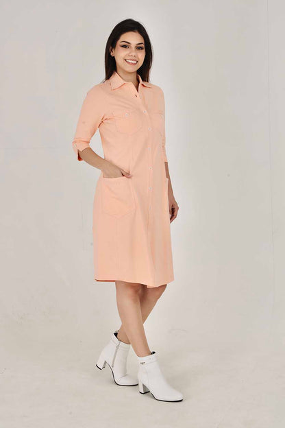 Peach Sporty Cotton Stretch Collar Dress