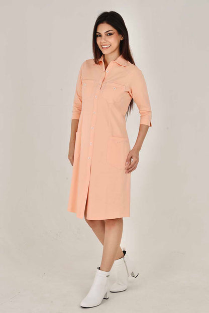 Peach Sporty Cotton Stretch Collar Dress