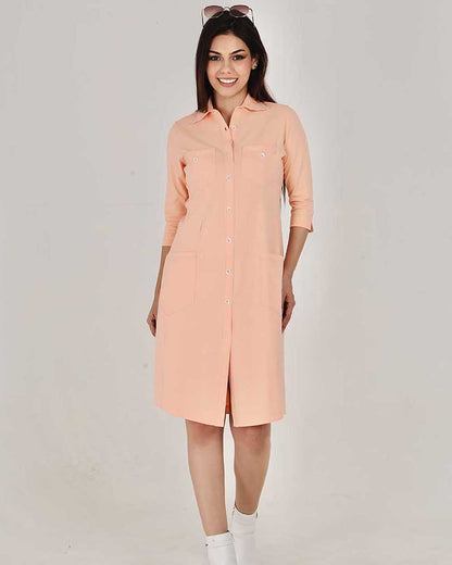Peach Sporty Cotton Stretch Collar Dress