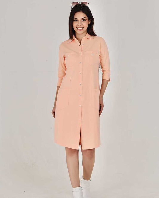 Peach Sporty Cotton Stretch Collar Dress