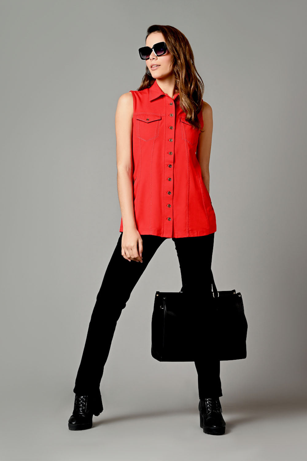 Red Sleeveless Jacket Shirt