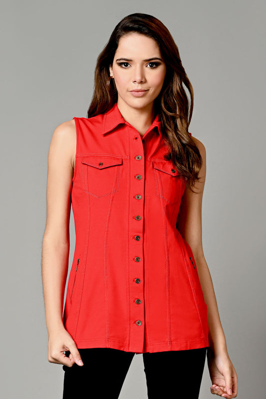 Red Sleeveless Jacket Shirt
