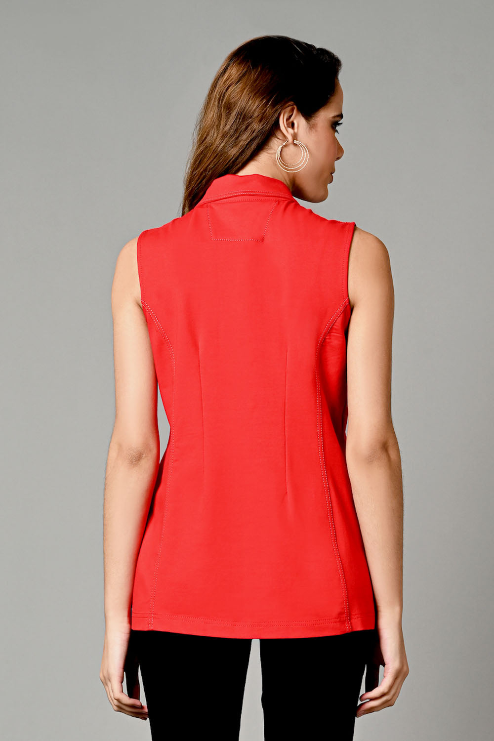 Red Sleeveless Jacket Shirt