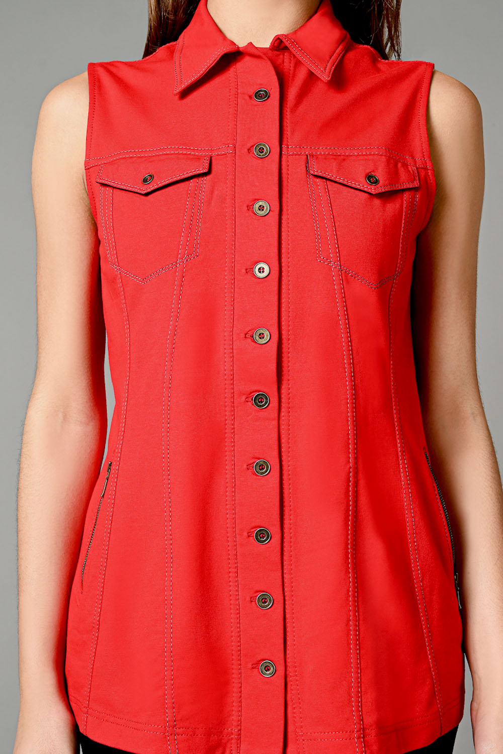 Red Sleeveless Jacket Shirt