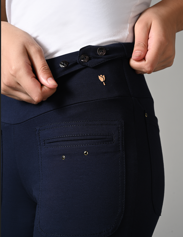 Navy Superior Cotton Stretch Gentle Bootcut Pants