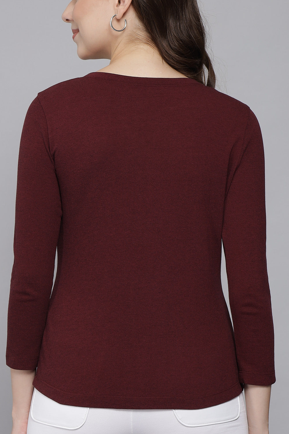 Wine Weave V Neck Stretch Top