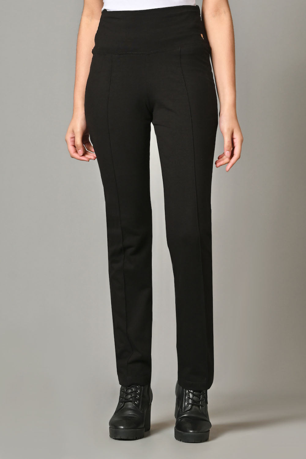 High Waist Slim Thigh Narrow Leg Cotton Rich Stretch Pants