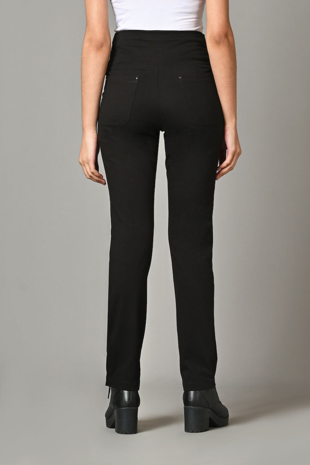 High Waist Slim Thigh Narrow Leg Cotton Rich Stretch Pants
