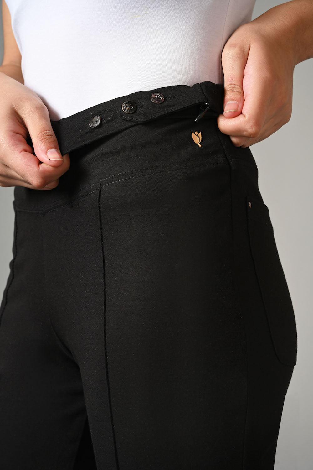 High Waist Slim Thigh Narrow Leg Cotton Rich Stretch Pants