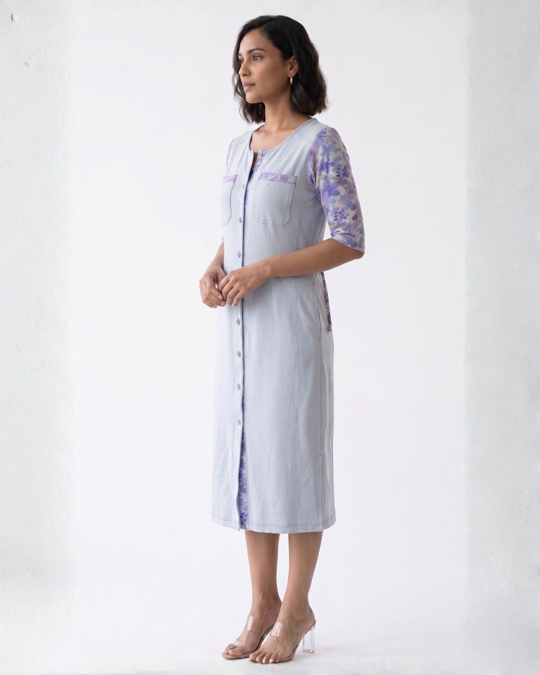 Sky Blue Easy Fit Cotton Stretch Dress