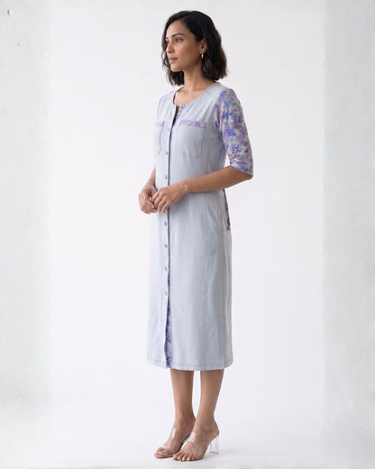 Sky Blue Easy Fit Cotton Stretch Dress