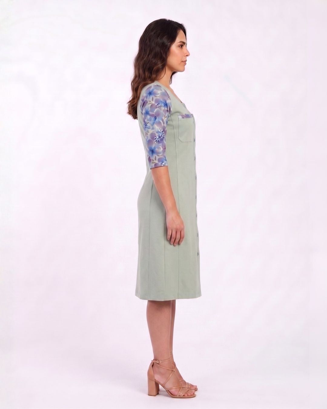 Light Olive Easy Fit Cotton Stretch Dress