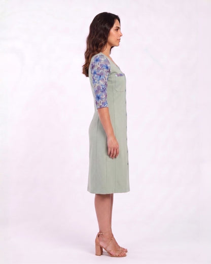 Light Olive Easy Fit Cotton Stretch Dress