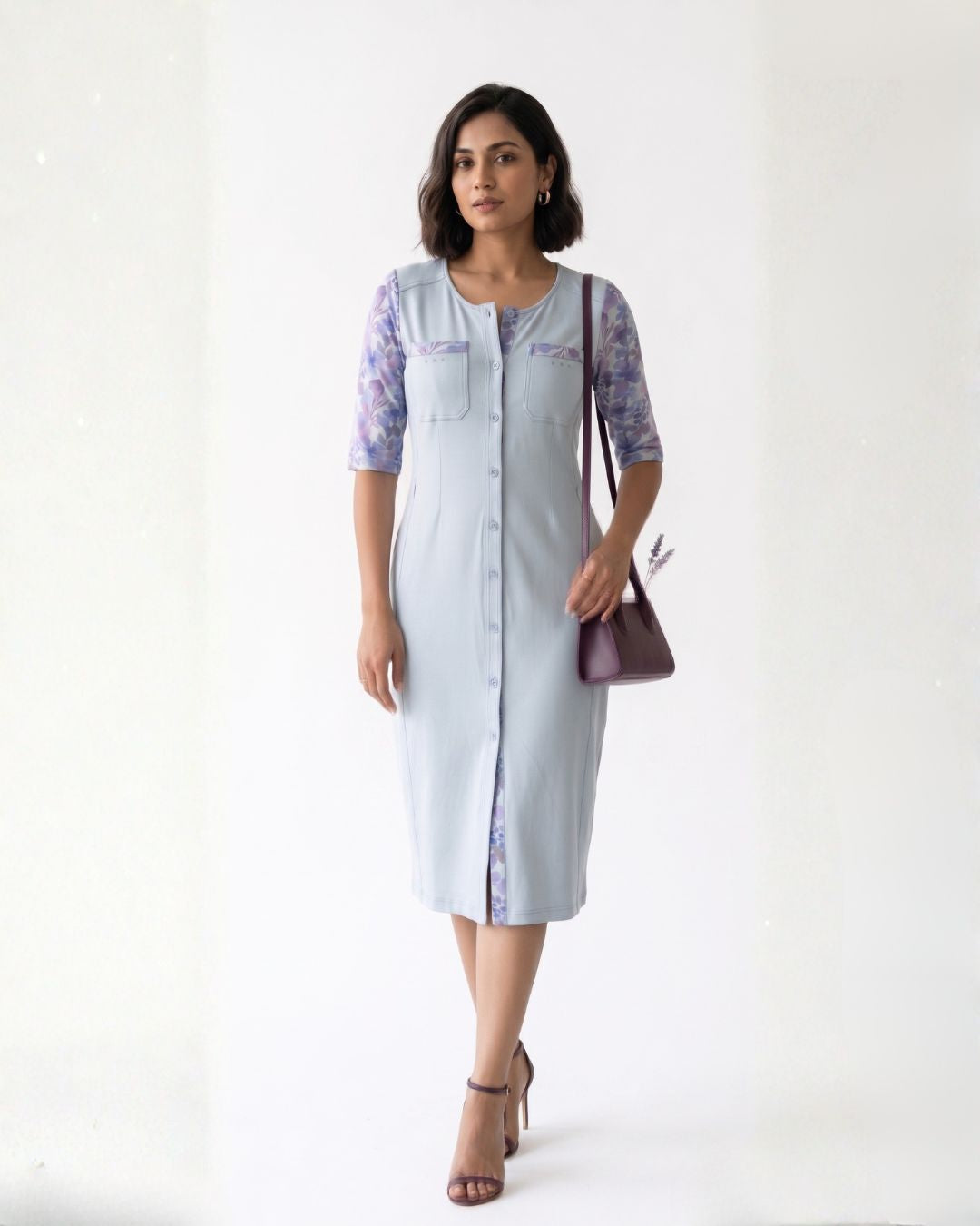 Sky Blue Easy Fit Cotton Stretch Dress