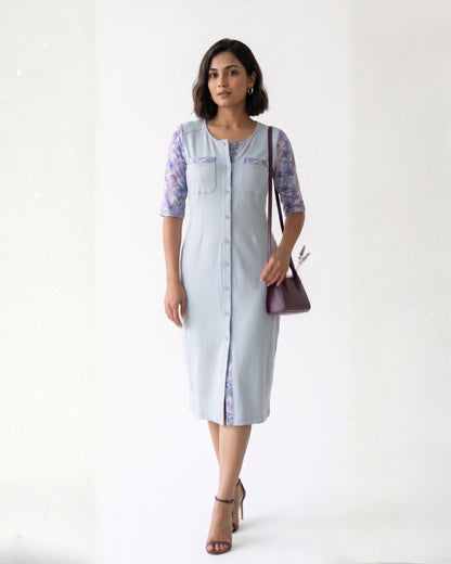 Sky Blue Easy Fit Cotton Stretch Dress