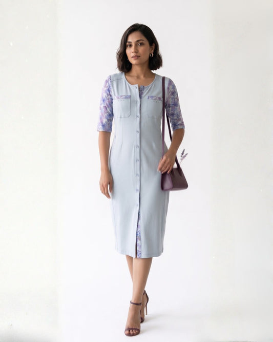 Sky Blue Easy Fit Cotton Stretch Dress