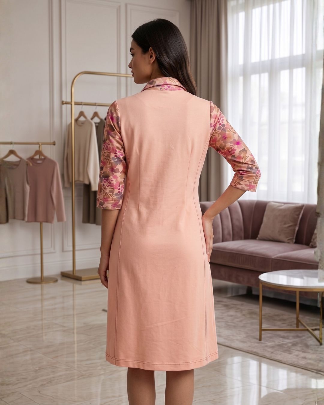 Peach Print Cotton Stretch Dress – Tulip Comfort Wear Peach Print Cotton Stretch Dress – Tulip Comfort Wear