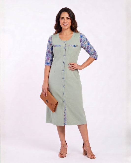 Light Olive Easy Fit Cotton Stretch Dress