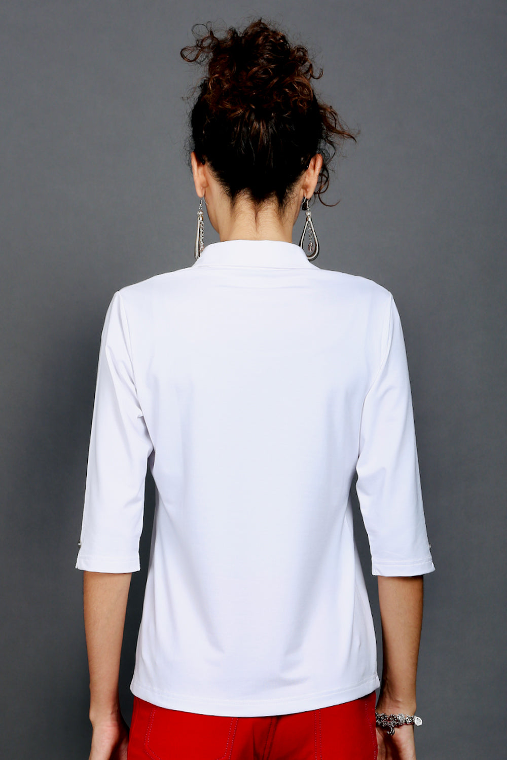 White Stretch Shirt with Red Stitch Details