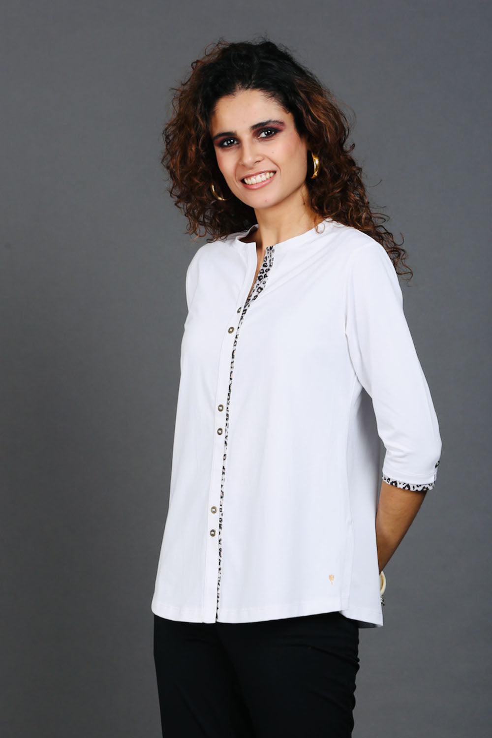 White Long Top with Animal Print Highlights