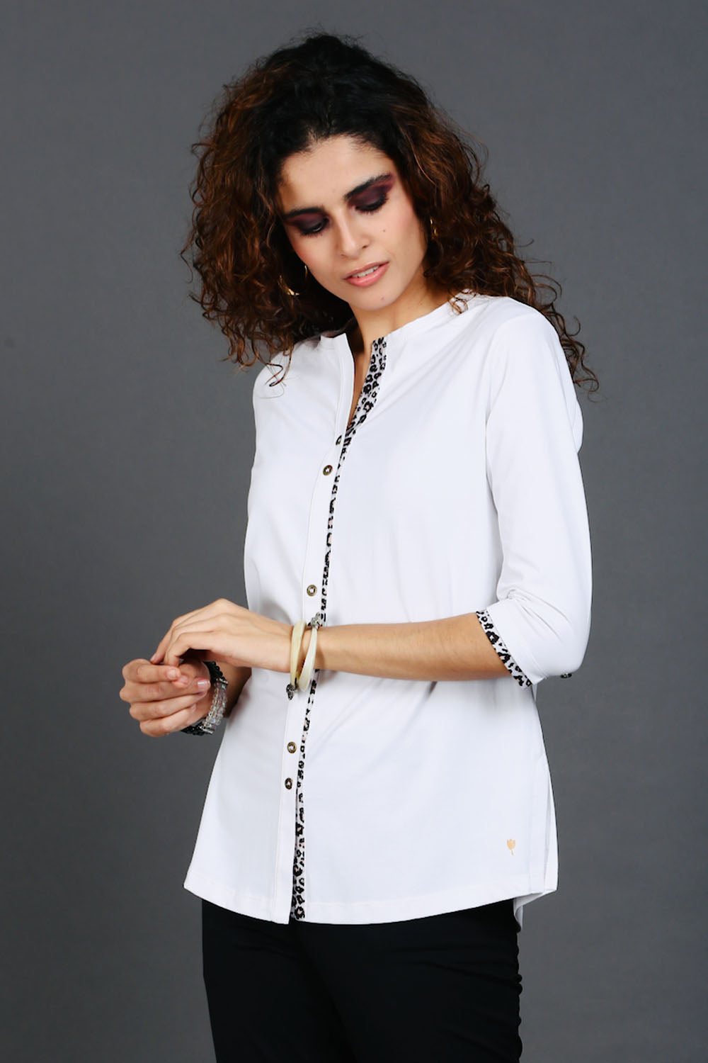 White Long Top with Animal Print Highlights