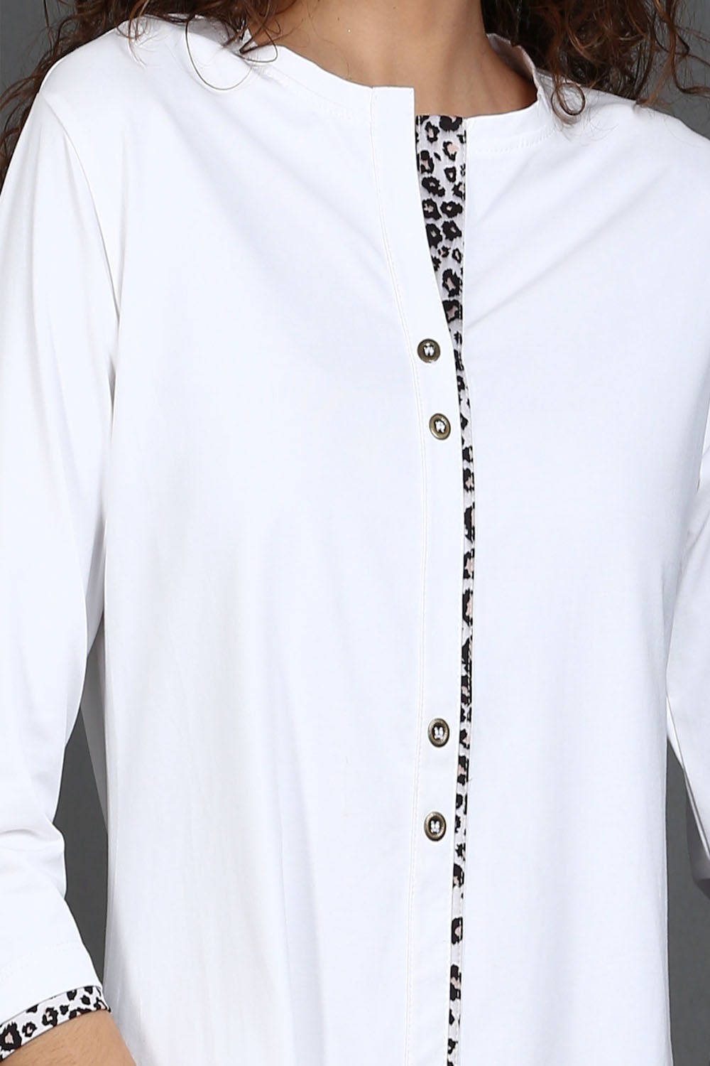 White Long Top with Animal Print Highlights
