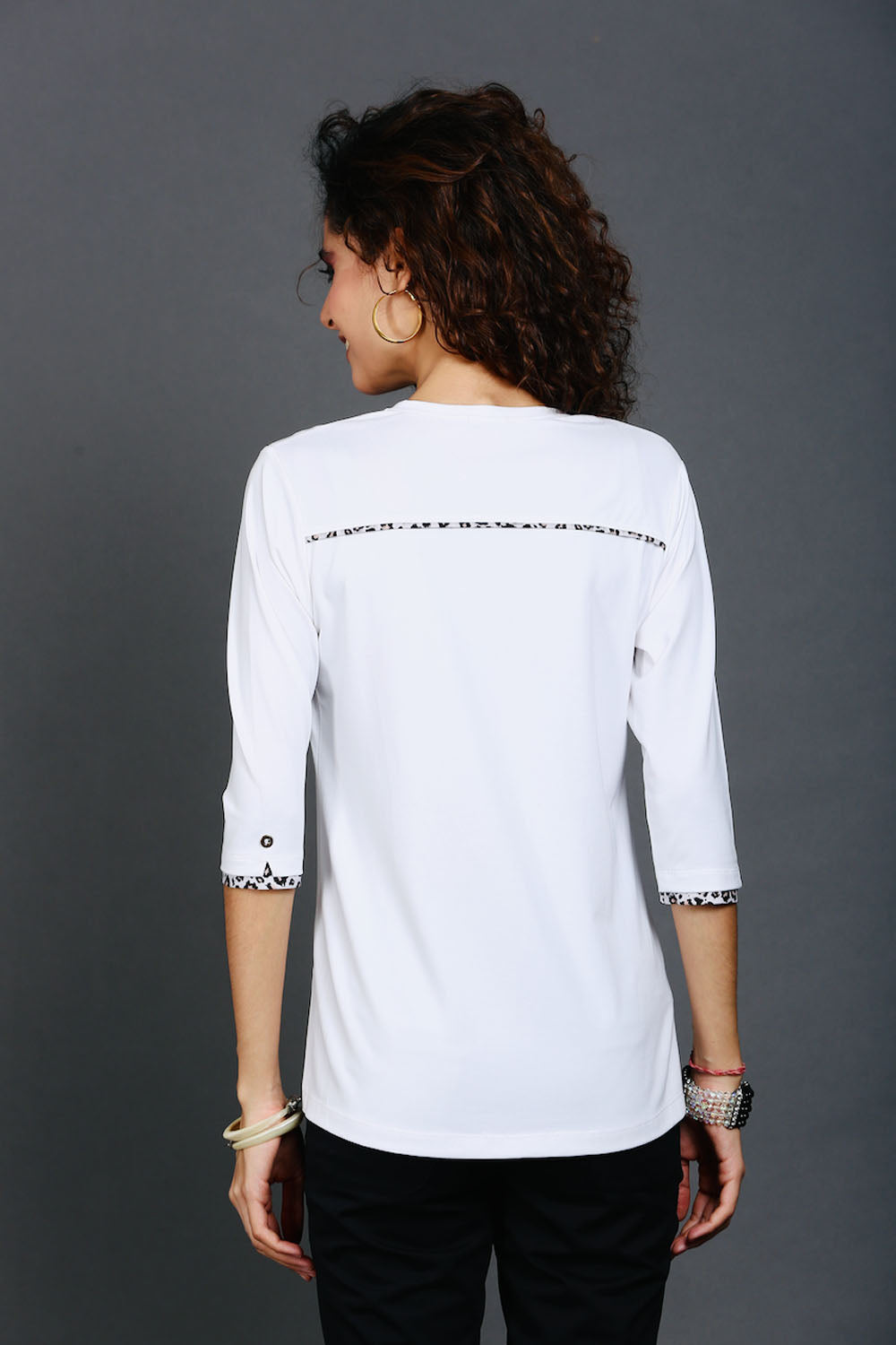 White Long Top with Animal Print Highlights