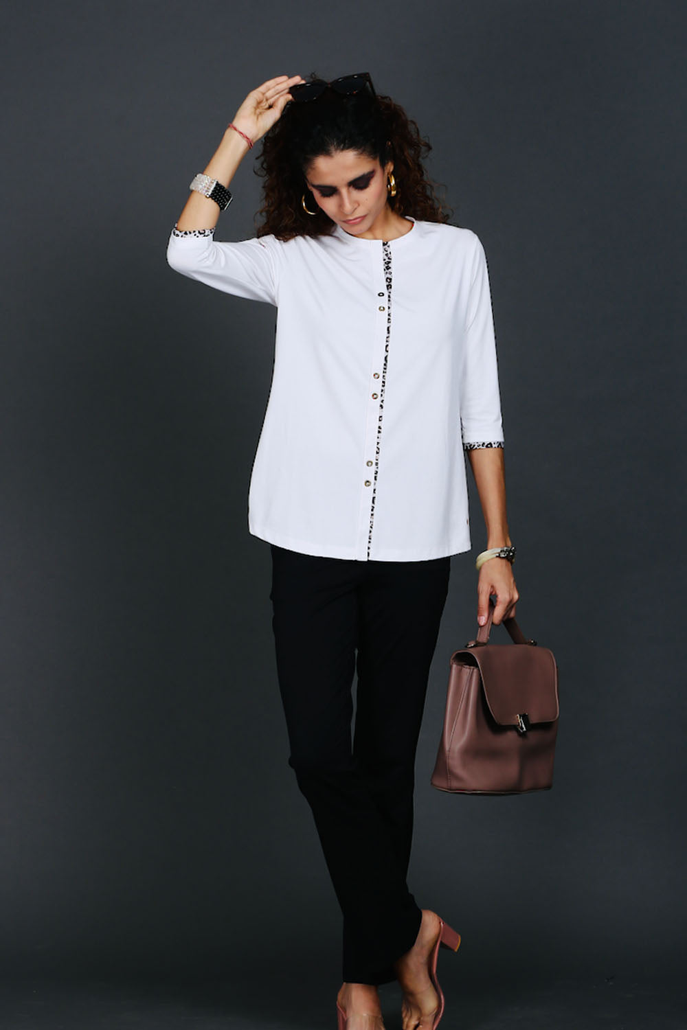 White Long Top with Animal Print Highlights