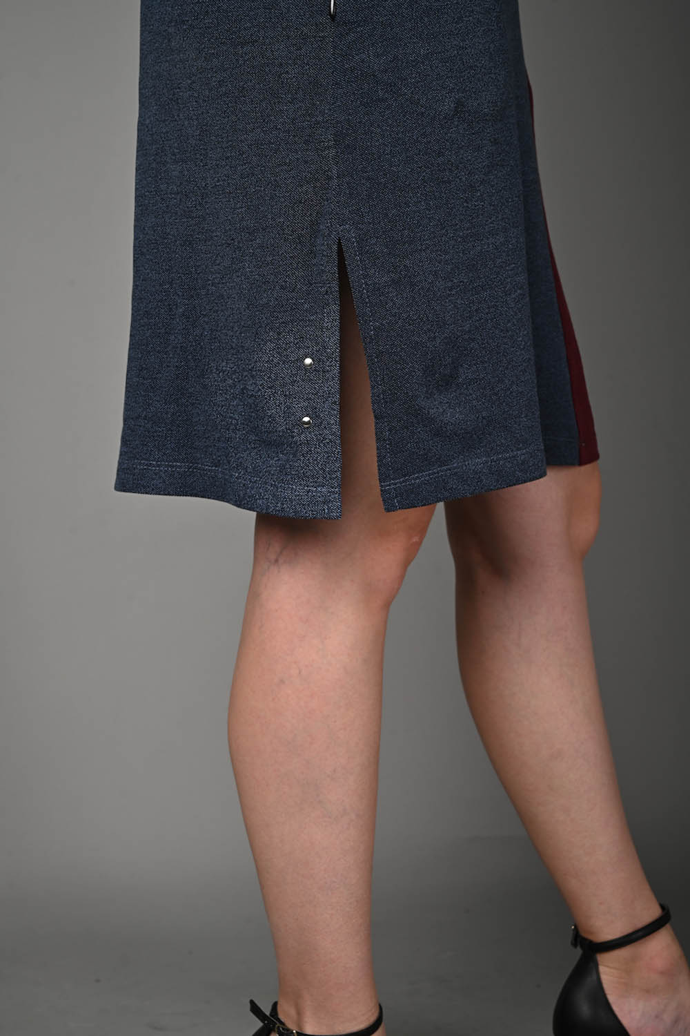 Wine and Blue Stretch Dress with Side Pockets
