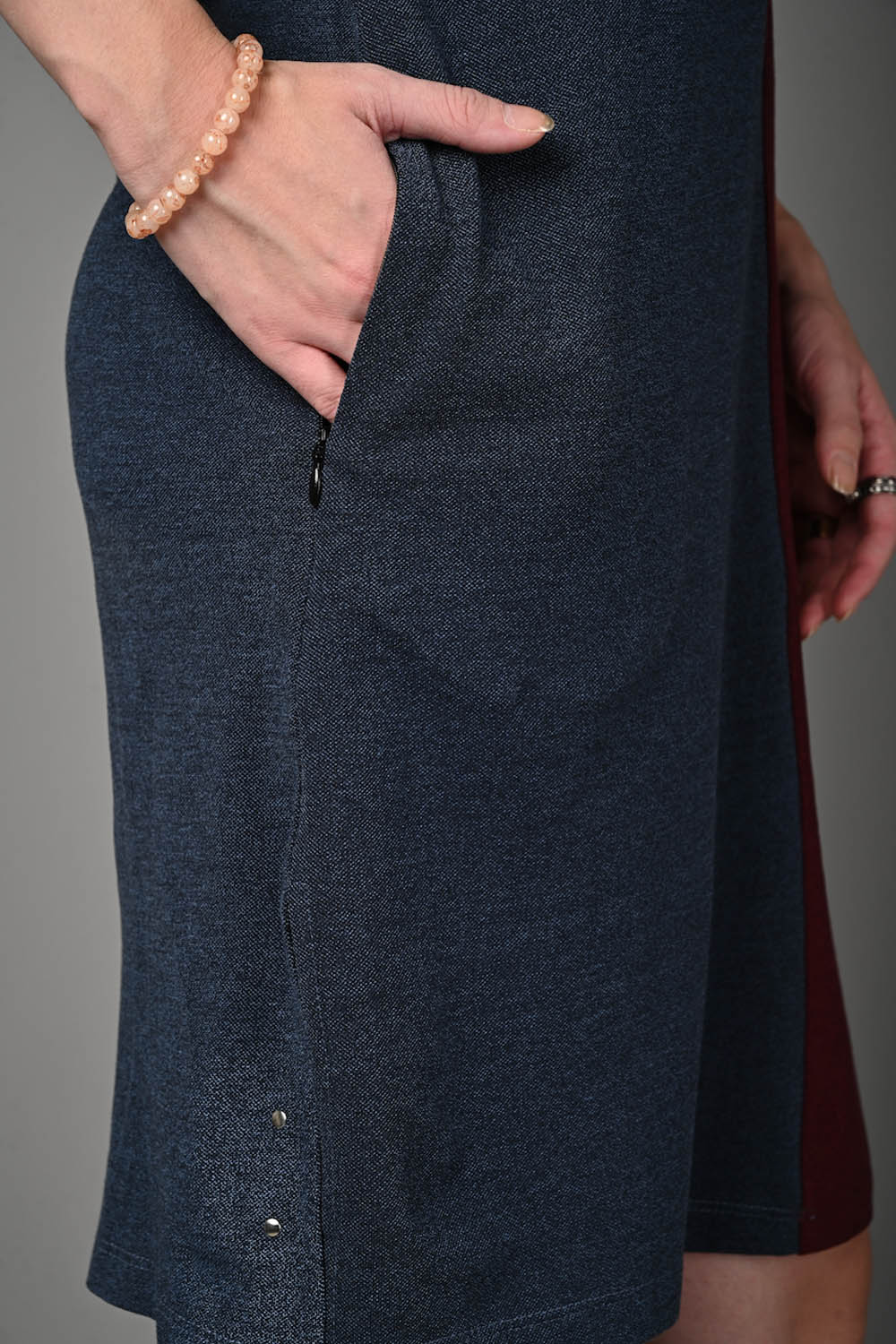 Wine and Blue Stretch Dress with Side Pockets