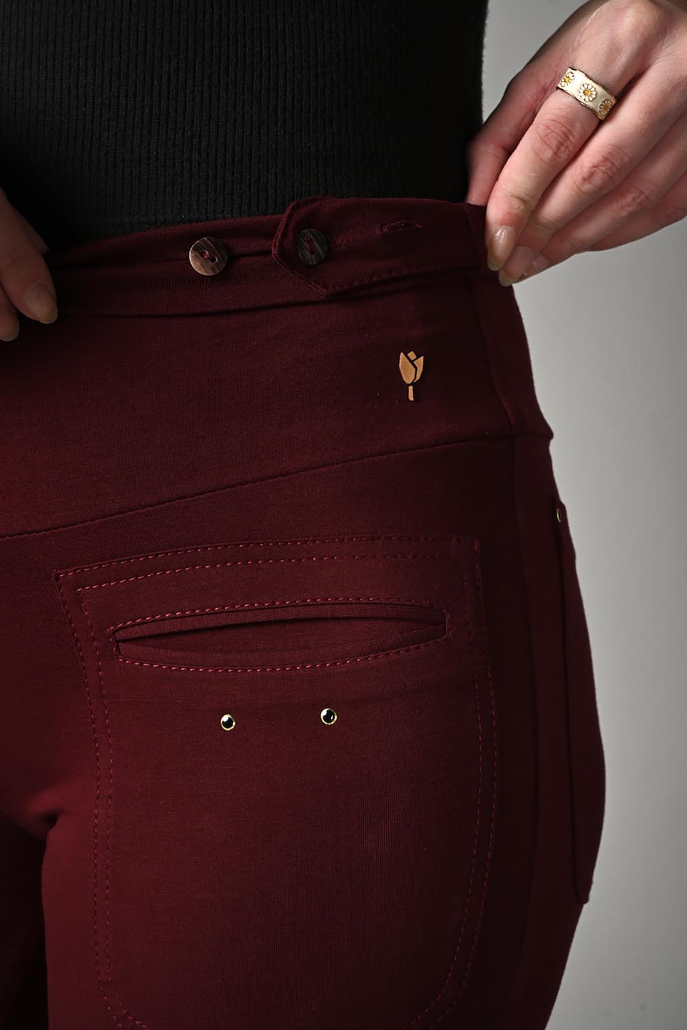 Wine Cotton Stretch Flair Pants with Pockets