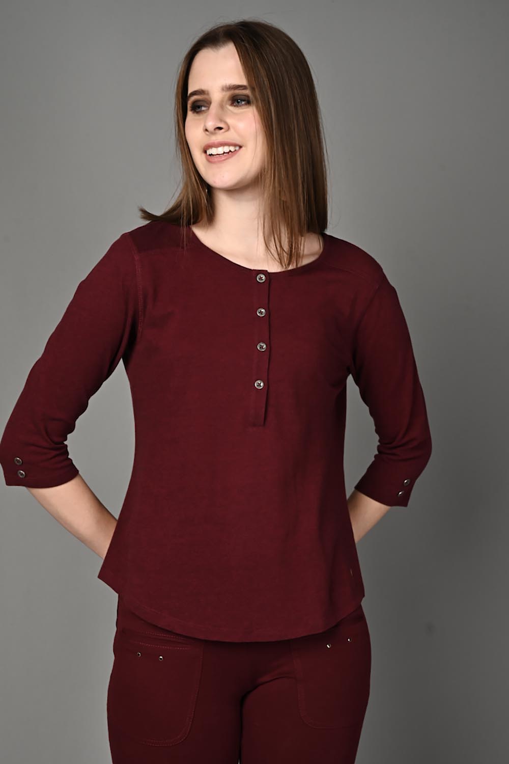 Wine Round Neck Top