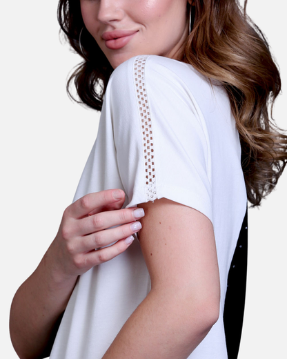 Black & White Cotton Stretch Dolman Sleeve Top