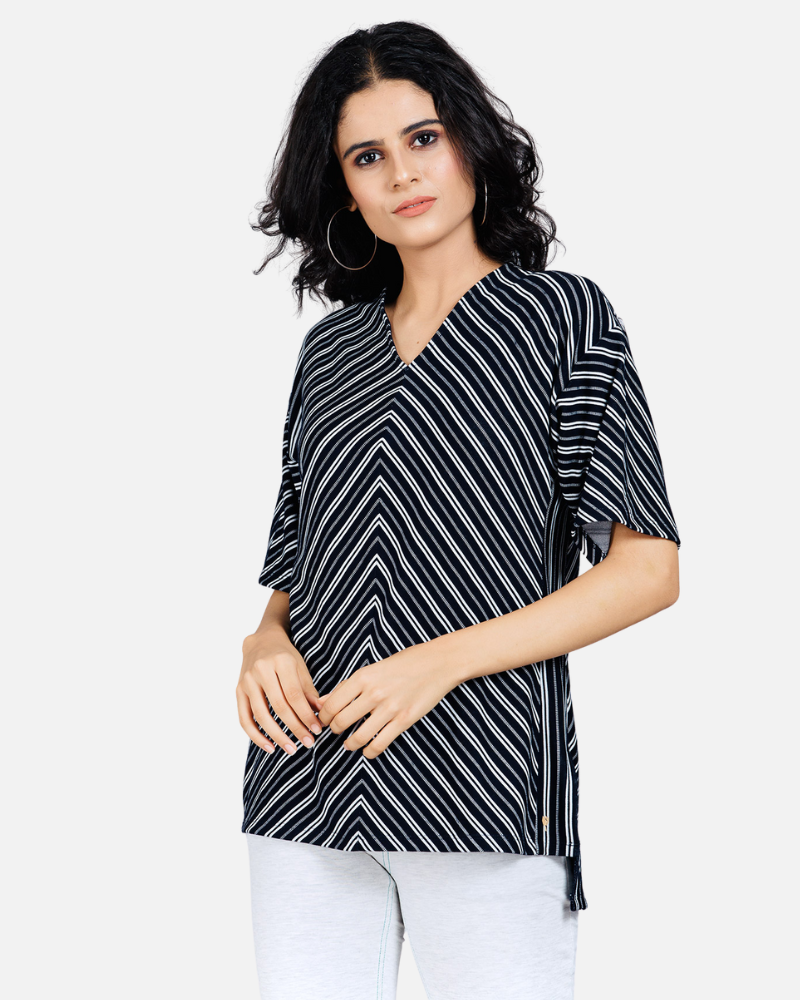 Black and White Striped Pattern Top