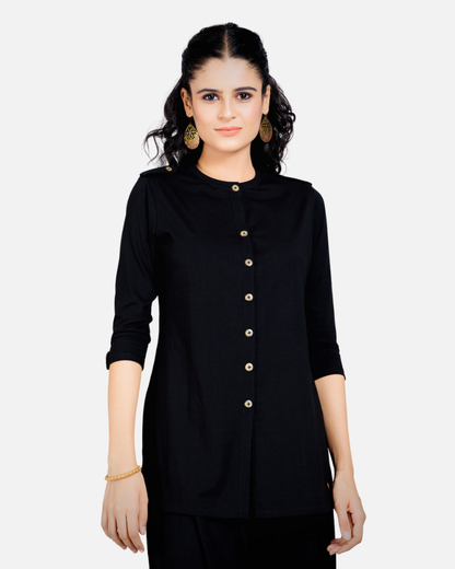 Black Long Round Neck Kurta Top