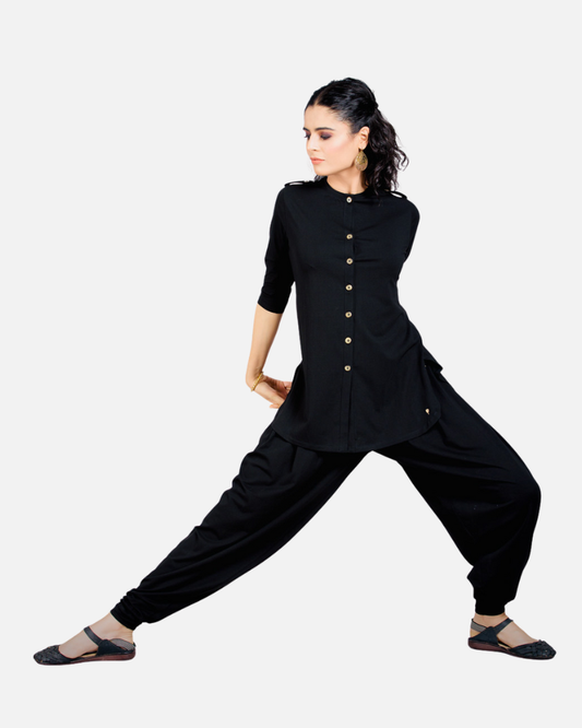 Black Long Round Neck Kurta Top