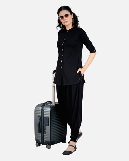 Black Long Round Neck Kurta Top